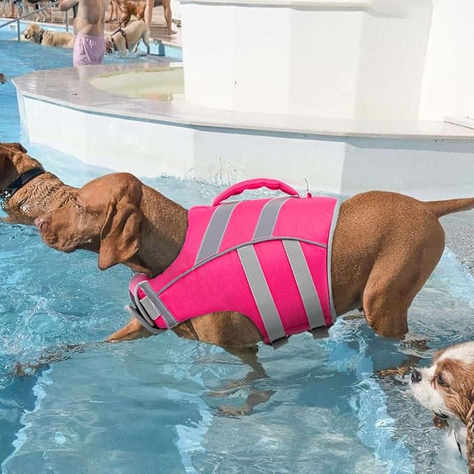 Kuoser Medium Dog Life Jackets - Reflective Swim Vests for Beach & Boating, Pink