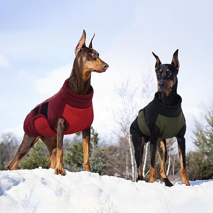 Kuoser Large Dog Coat, Winter Waterproof Dog Jackets for Large Dogs, Reflective Doggie Vest with Leash Hole, Cold Weather Coats Pet Snow Jacket for Labrador Beagle, Red XXL