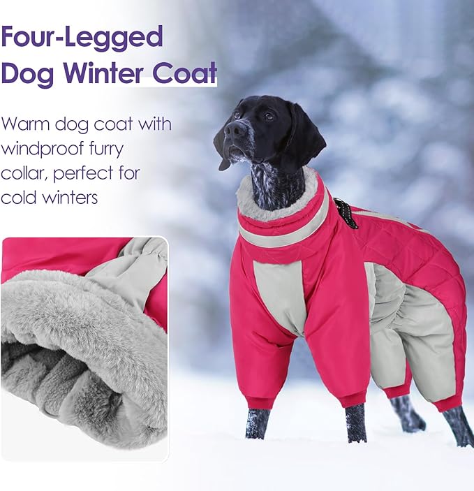 SUNFURA Full Body Dog Coat - Warm Fleece Jacket for Small Dogs, Turtleneck Winter Coats with Harness, Reflective Dog Snowsuit Windproof Puffer Jackets with Legs for Chihuahua, Yorkie, Hot Pink XS