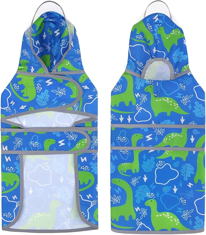 HDE Dog Raincoat with Clear Hood Rain Jacket Poncho for Small Medium Large Dogs Dinosaurs - XXL