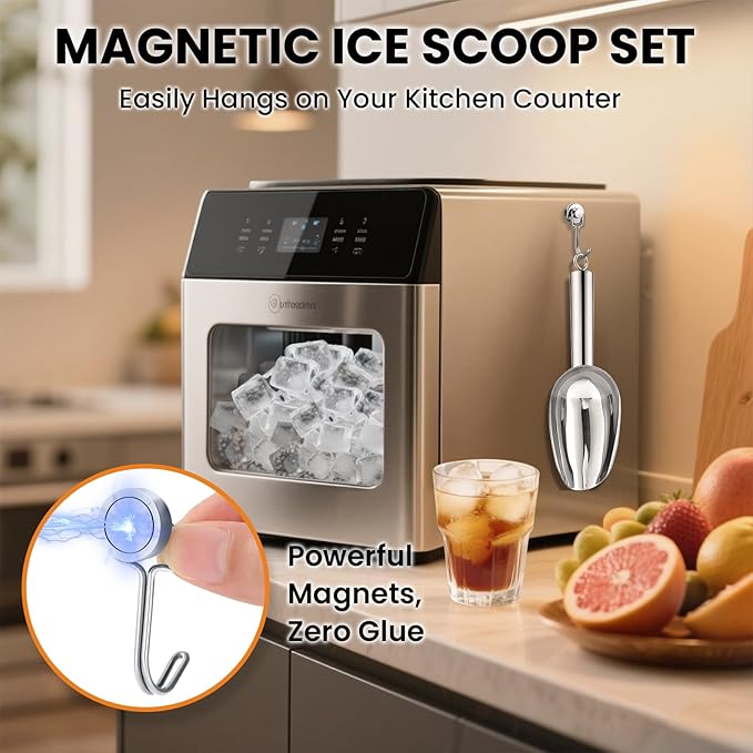 18oz Stainless Steel Ice Scoop for Freezer with Magnetic Hook– Dishwasher Safe Ice Scooper for Ice Machine with Long Handle – Metal Scoop for Ice Bucket, Dog Food, Flour, Canisters