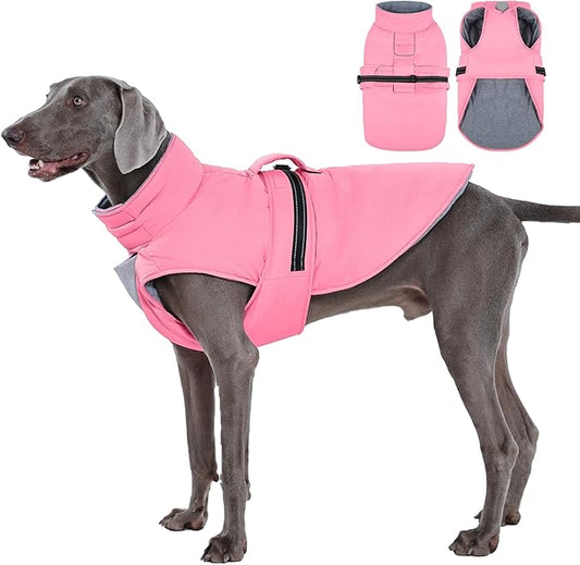 IECOii Warm Dog Coat - Snow Jackets with Reflective, Adjustable & Windproof & Waterproof Quick-Release Buckles & Warm Fleece Lined Vest for Winter, Spring, Fall, Pink, Size 3XL