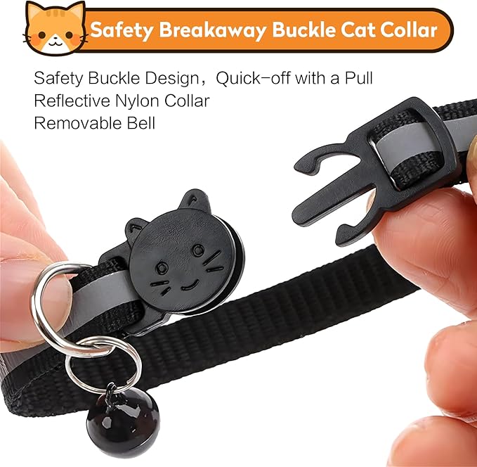 2 Pack Airtag Cat Collar with Bell, Reflective Nylon Kitten Collar with Apple Air Tag Holder and Breakaway Safety Buckle for Puppy Girl Boy Cats, 3/8" in Width and Lightweight, Black/Pink