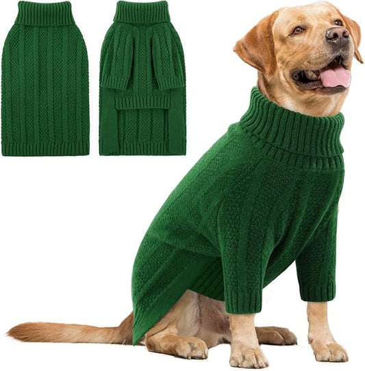 Queenmore XXL Dog Sweater,Large Dog Sweaters for Dogs Girls Boys,Xmas Turtleneck Pullover Pet Sweaters for Large Dogs,Cold Weather Doggie Sweatshirt Knitwear for Golden Retriever,Labrador(Green,XXL)
