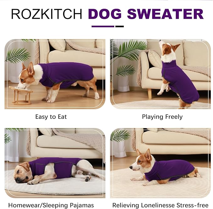 ROZKITCH Dog Pajamas for Small Dogs, Pet Windproof Warm Cold Weather Jacket Vest Cozy Jumpsuit Apparel Outfit Clothes for Walking Hiking Travel Sleep Purple XS