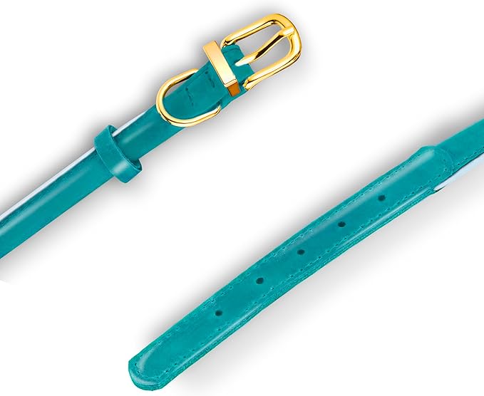OOPSDOGGY Reflective Rolled Leather Dog Collar Adjustable Soft Padded Pet Collar for Small Medium Large Breed Dogs (Teal, XS, 8"-11")