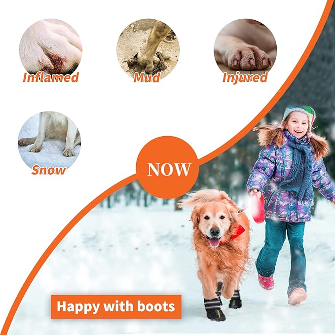 DcOaGt Dog Shoes Waterproof Dog Boots for Small Medium Large Puppy with Reflective Straps Rugged Anti-Slip Sole,Paw Protectors Dog Booties for Hot Pavement Winter Snow Rain Hiking 4PCS Black