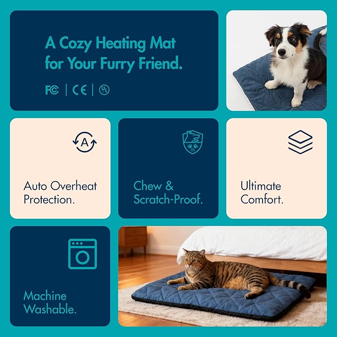 Dog Heating Pad (48"x28") - Waterproof Electric Heated Mat & Pet Bed for Indoor and Outdoor Use, Chew Resistant Cord, Machine Washable Cover with Wheat Pattern Quilting, for Cats and Pets