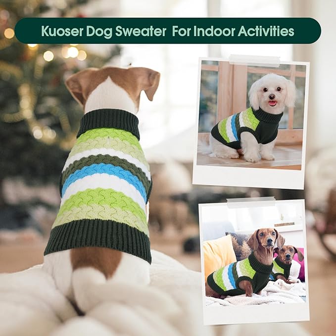 Kuoser Dog Sweater, Pet Cable Knitted Pullover Puppy Warm Clothes, Dog Turtleneck Classic Knitwear Soft Thickening Outfit, Cold Weather Xmas Thermal Wear for Large Size Dogs, Green 3XL