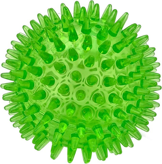 Cutie's PetBox Squeaky Rubber Spike Toy Ball for Small Dogs (2.5 Inch, Green)
