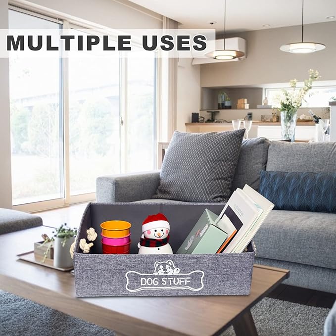 Large Dog Toy Box - Trapezoid Dog Toy Bin with Handles, Collapsible Pet Supplies Storage Basket, Perfect for Organizing Dog Cat Toys and Accessories