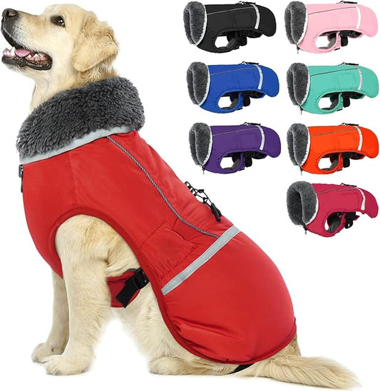 Warm Dog Coat Reflective Winter Jacket, Waterproof Windproof Dog Turtleneck Clothes for Cold Weather, Thicken Fleece Lining Pet Outfit, Adjustable Pet Vest Apparel for Small Medium Large Dogs X-Large