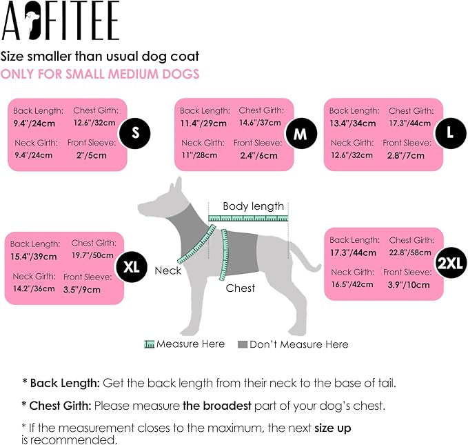 AOFITEE Dog Coat, Waterproof Dog Winter Jacket, Warm Fullbody Dogs Snowsuit, Winter Coat for Small Dogs, Zip Up Pet Puffer Jacket Fleece Vest, Outdoor Reflective Cold Weather Pet Coats, Rose Red L