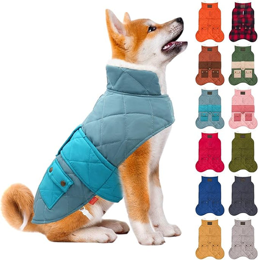 KYEESE Dog Coat Soft Pet Sweater for Cold Weather Windproof Dog Coats for Small Dogs Warm Pet Winter Puffer Coat with Leash Hole Thick Cat Clothes with Pocket Waterproof Dogs Jacket with Fleece Lined