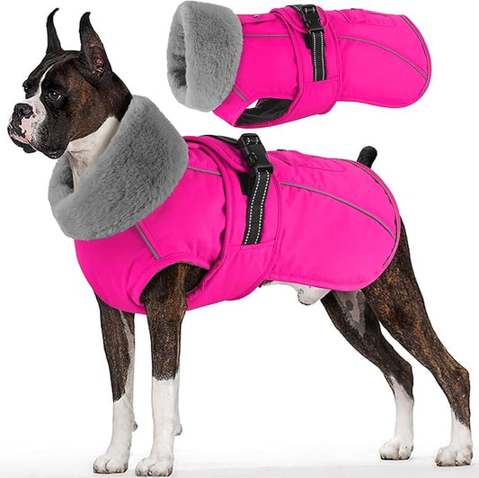 Dogcheer Dog Coat with Pocket, Waterproof Dog Jacket with Adjustable Buckle, Reflective Puppy Winter Coat Warm Turtleneck Fleece SnowJacket for Small Medium Large Dogs - Pink 3XL