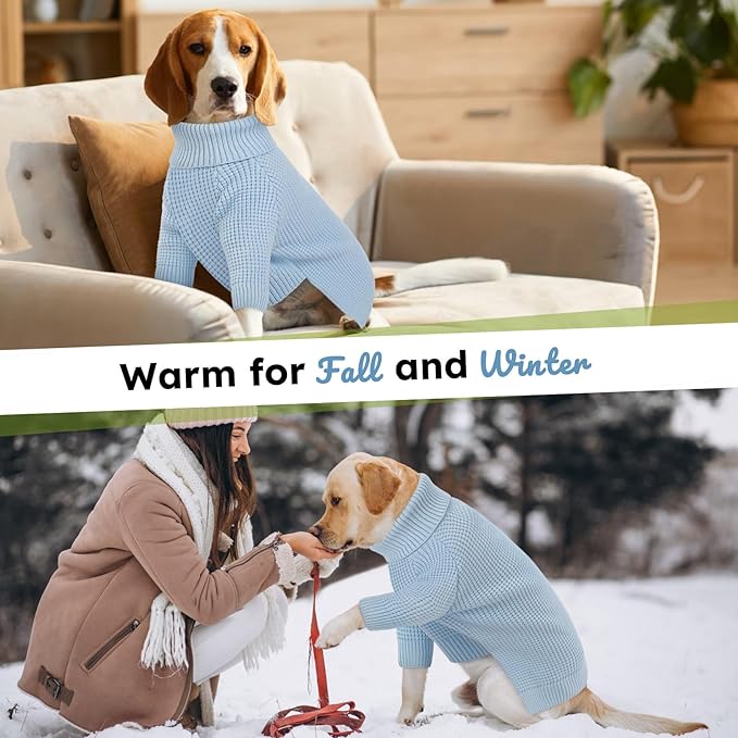 Queenmore Dog Sweaters for Small Dogs Male, Turtleneck Fall Doggie Sweater, Waffle Knit Sweater for Dogs, Cat Sweater Puppy Sweaters, Puppy Christmas Sweater, Blue XS