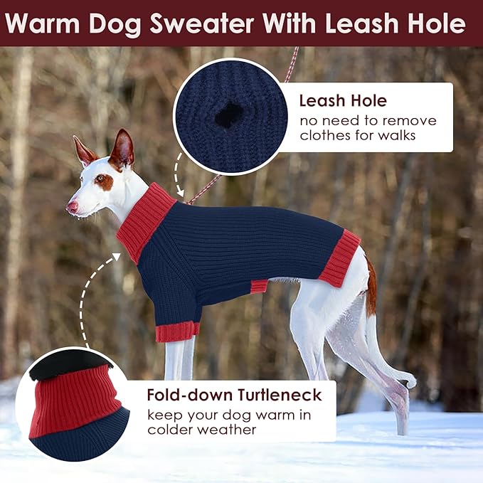 Dog Sweaters for Medium Dogs Boy Girl, Soft Turtleneck Sweater with Leash Hole, Stretchy Fall Sweater Christmas, Fleece Winter Warm Pet Clothes Costume for Schnauzer, Bichon Frise, NavyBlue M