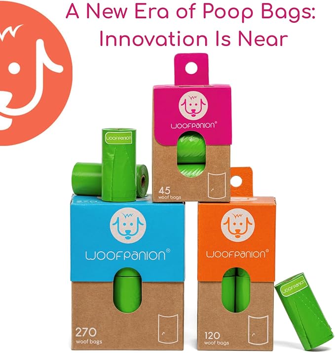 Woofpanion Improved Dog Poop Bags - Extra Strong Leak Proof Waste Bags Made from Recycled Plastic Unscented Refill Rolls for Easy Cleanup 18 rolls | 270 bags