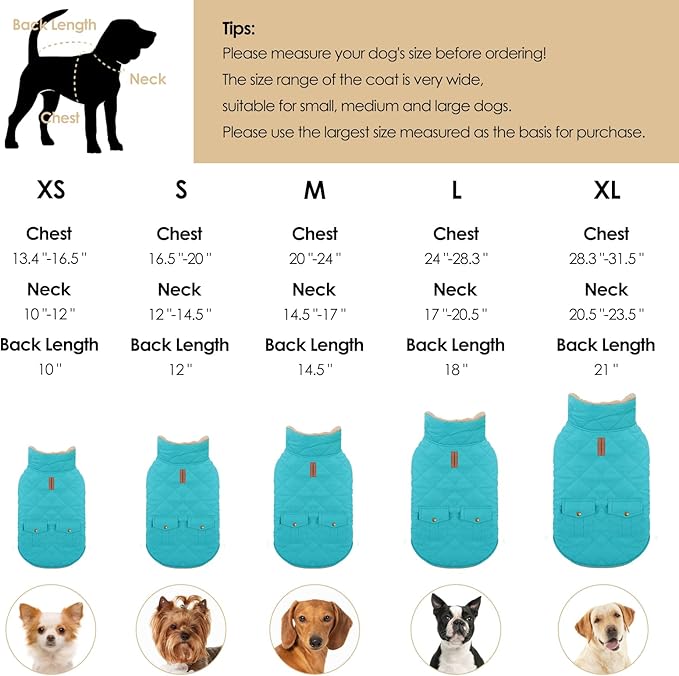 Winter Coat for Small Dogs, Puppy Plaid Jacket, Dog Jacket for Cold Weather, Windproof Warm Garments, Pets Thickened Outfits Indoor Outdoor, Blue S