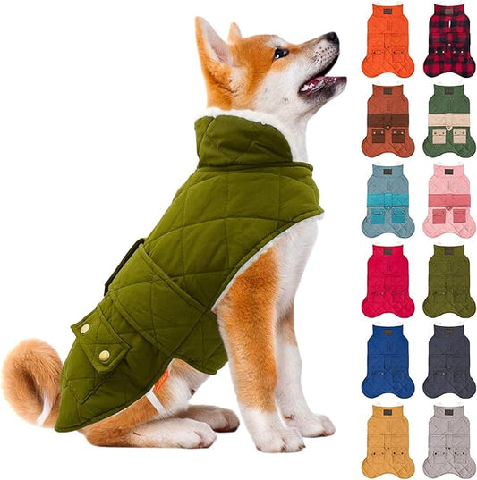 KYEESE Dog Coat Warm Pet Winter Puffer Coat with Leash Hole Waterproof Dogs Jacket with Fleece Lined Soft Pet Sweater for Cold Weather Thick Cat Clothes with Pocket Windproof Dog Coats for Small Dogs
