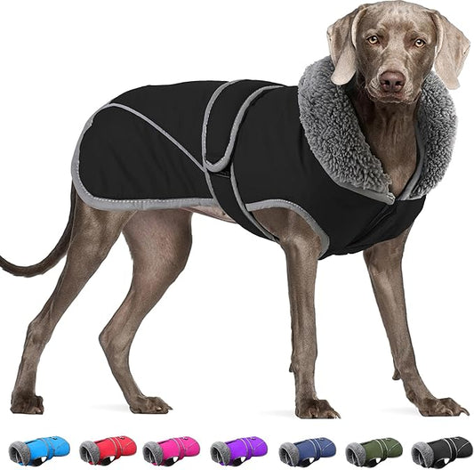 Dogcheer Dog Coat, Waterproof Dog Jacket Reflective Pet Winter Coat with Adjustable Hook & Loop, Christmas Puppy Fleece Jacket Warm Turtleneck Snowsuit for Small Medium Large Dogs - Black, 3XL
