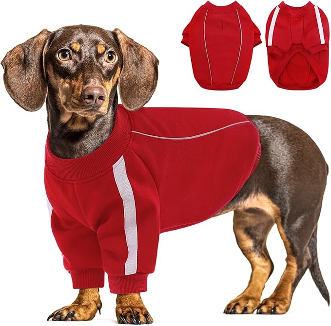 Queenmore XL Christmas Dog Sweater, Cozy Fleece Dog Sweatshirt, Warm Winter Fleece Jacket for Small, Medium & Large Dogs with Leash Hole/Reflective Stripes Red
