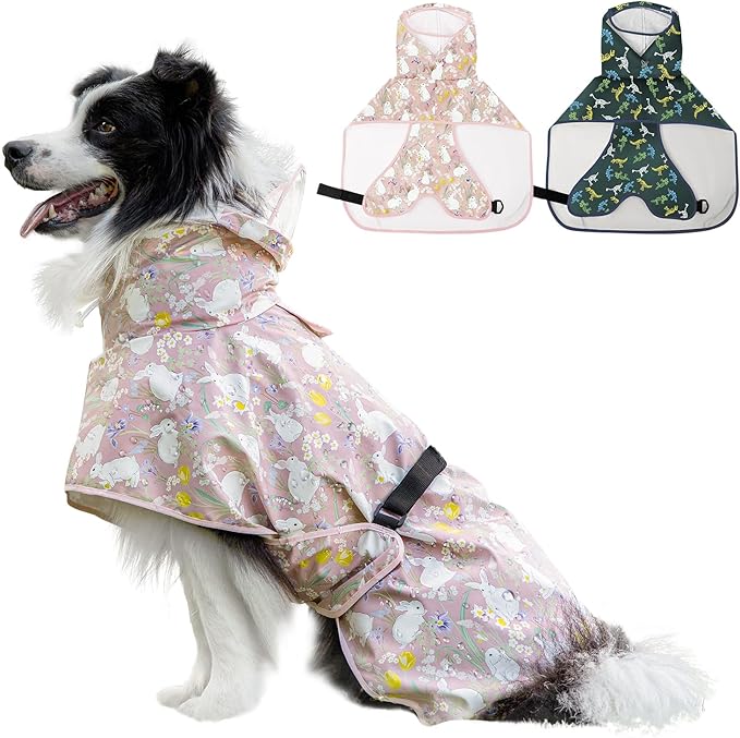 Dog Raincoat, Waterproof Windproof Dog Rain Jacket with Hood, Rain Coat with Leash Hole, Adjustable Raincoat Poncho for Small Medium Large Dogs Outdoor (Pink, X-Large)