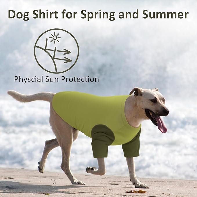 2 Pack Large Dog Shirts for Summer - Stretchy Breathable Cotton Dogs T-Shirt, Protect Skin Easy On and Off Dogs Clothes for French Bulldog, Pug, Daily Wear, Park, Travel, Beach Trips, Green