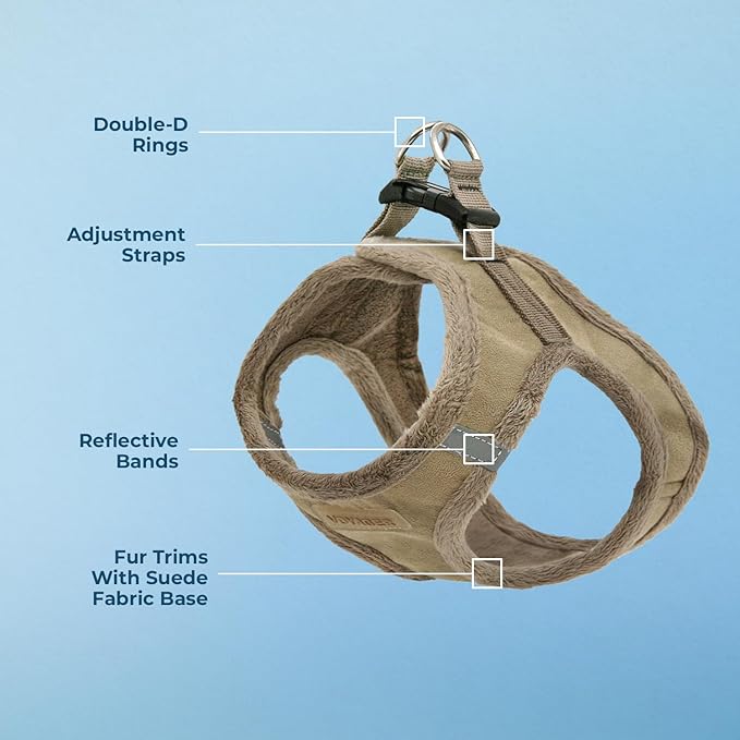 Best Pet Supplies - All Weather Mesh/Plush, Reflective, No Pull Harness for Small, Medium Dogs, Cats - Secure with Hook & Loop Fastener, Buckle, Double D-Rings - Latte Suede, XS