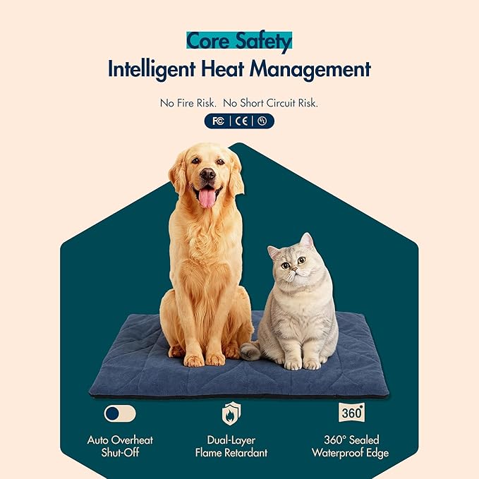 Dog Heating Pad (56"x40") - Waterproof Electric Heated Mat & Pet Bed for Indoor and Outdoor Use, Chew Resistant Cord, Machine Washable Cover with Wheat Pattern Quilting, for Cats and Pets