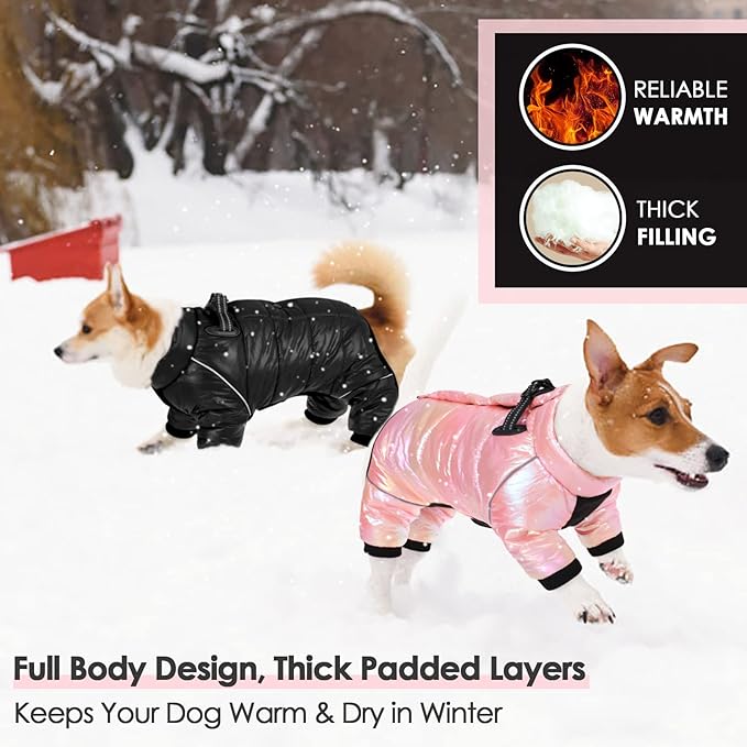 AOFITEE Dog Coat, Waterproof Dog Jacket for Winter, Warm Fullbody Dogs Snowsuit, Winter Coat for Small Dogs, Zip Up Pet Puffer Jacket Fleece Vest, Outdoor Reflective Cold Weather Pet Coats, Black S