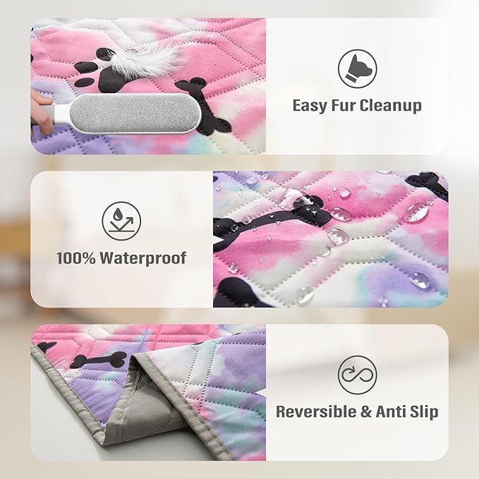 Dog Bed Cover for Pets Blankets Rug Pads for Couch Protection Waterproof Bed Covers Dog Blanket Furniture Protector Reusable Changing Pad (20X30, Red+Black Paw Bone)