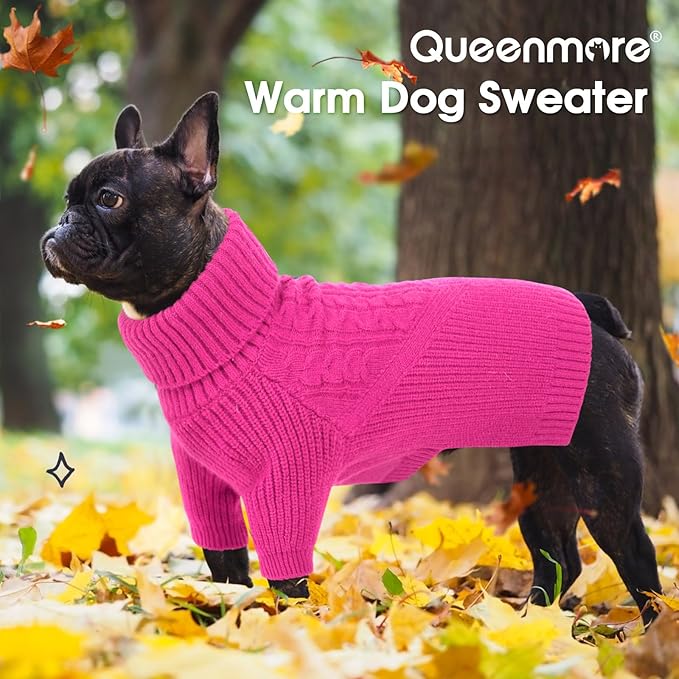 Queenmore XXL Dog Sweater, Dog Sweaters for Large Dogs Girl or Boy, Dog Christmas Sweaters XXL, Winter Big Dog Sweatshirt Knitwear, Pet Chunky Warm Coat for Small Medium Size Dogs, Fuchsia XXL