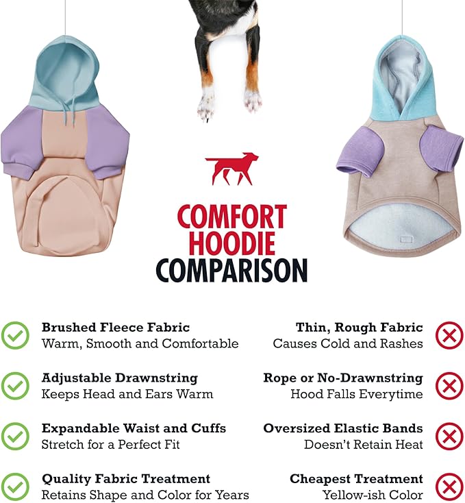 Tuff Pupper Dog Hoodie | Premium Quality 100% Organic Cotton | Ultra Soft Interior for Superior Comfort | Elastic Cuffs & Drawstring for Warmth | Stretch Fit Suitable for All Breeds (Pastel, L)