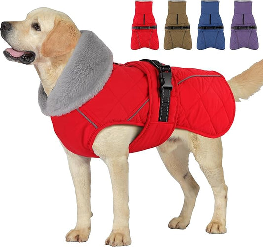 Dog Coat, Waterproof Dog Winter Jacket with Adjustable Buckle, Reflective Turtleneck Pet Snow Vest Warm Fleece Sweater for Small Medium Large Dogs - Red, 2XL