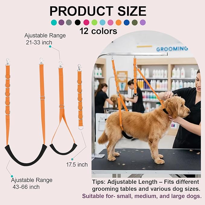 Dog Grooming Loops Supplies Pet Dog Grooming Belly Straps Belly Band Black Solf Comfrotable & Adjustable Grooming Tools for Grooming Tables Arms Ideal for Groomers (Orange)