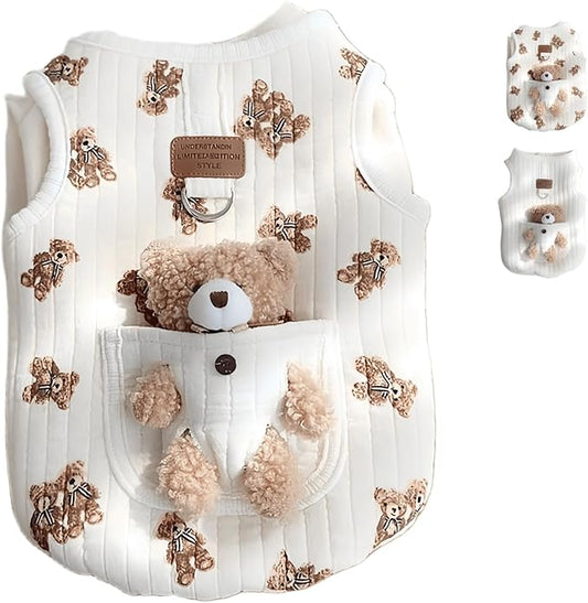 Cute Pet Apparel Plush Bear Pattern Cartoon Dog Clothes All Season Sleeveless Puppy Kitten Pullover Soft Skin-Friendly (White2, XL (11-20lbs))