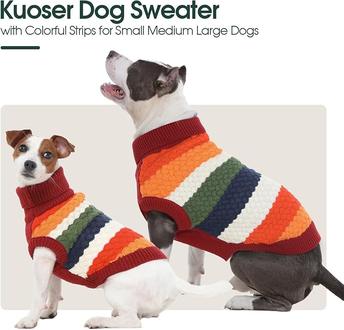 Kuoser Dog Sweater, Large Sweaters for Dog Girls Boys Christmas Thanksgiving Outfit, Thick Fall Winter Cable Knitwear, Pet Sweatshirt Warm Clothes Turtleneck Pullover, Red L