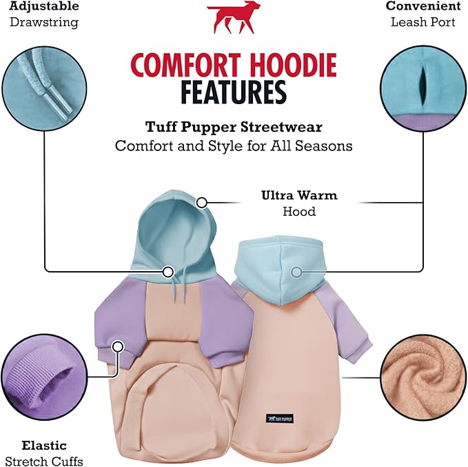 Tuff Pupper Dog Hoodie | Premium Quality 100% Organic Cotton | Ultra Soft Interior for Superior Comfort | Elastic Cuffs & Drawstring for Warmth | Stretch Fit Suitable for All Breeds (Pastel, XS)
