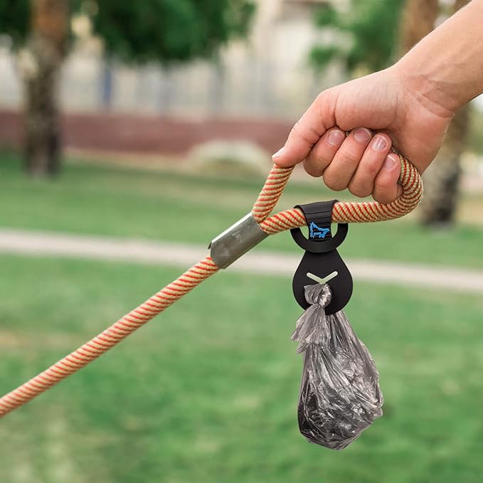 PuppyDoggy Dog Poop Bag Holder for Leash Waste Bag Carrier Dog Poop Bag Dispenser for Walking Running Bicycle Accessory 2 Pieces (Black + Mixed Blue)