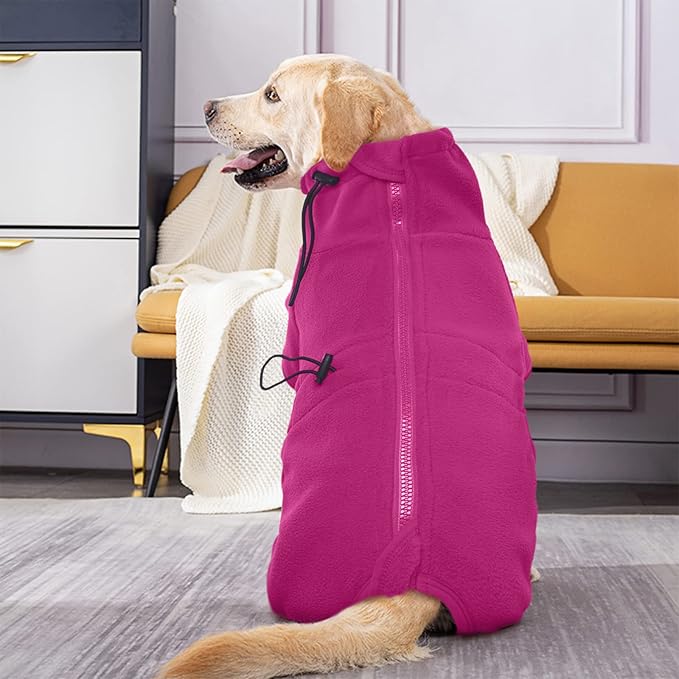 ROZKITCH Fleece Dog Sweater, Pet Windproof Warm Cold Weather Jacket Vest Cozy Jumpsuit Apparel Outfit Clothes for Small Medium Large Dog Walking Hiking Sleep Pink XS