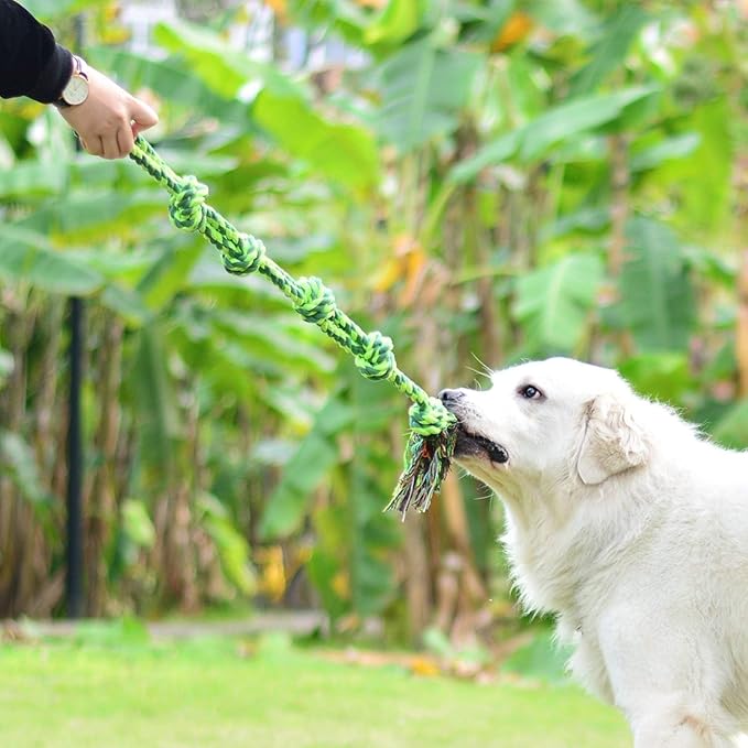 SHARLOVY Dog Toys for Large Dogs and Aggressive Chewers, Indestructible XL Durable Dog Toy,5-Knot Rope Tug,Heavy Duty Chew Sturdy Cotton Knot Rope Toy for Large Breed Dogs