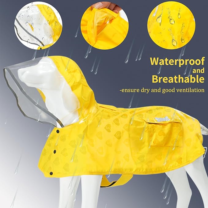 Waterproof Dog Raincoat, Adjustable Reflective Lightweight Pet Rain Clothes with Poncho Hood (Yellow(Water-Activated Color Change), XX-Large)