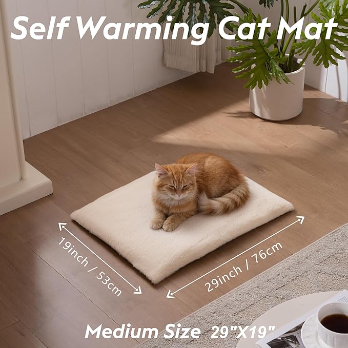 Self Warming Cat Bed, Heating Cat Pad, Extra Soft Flannel Surface, Removable ＆ Washable, Thick Thermal Mat with Non-Slip Bottom (Ivory, 29" X 19")