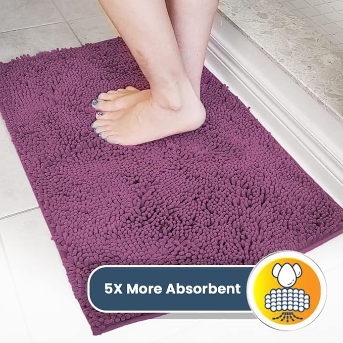 Muddy Mat® AS-SEEN-ON-TV Highly Absorbent Microfiber Door Mat and Pet Rug, Non Slip Thick Washable Area and Bath Mat Soft Chenille for Kitchen Bedroom Indoor and Outdoor - Dark Purple 24" x 120"