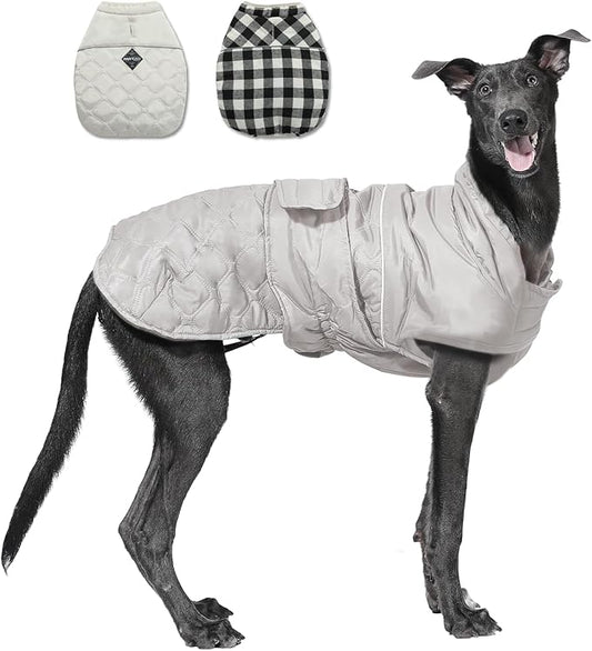 PAWZ Road Dog Winter Coat with 5 Layers Warm Material, Reversible Dog Clothes with 2 Sides, Dog Jacket Outdoor Water Repellent, (Light Beige Plaid XS)
