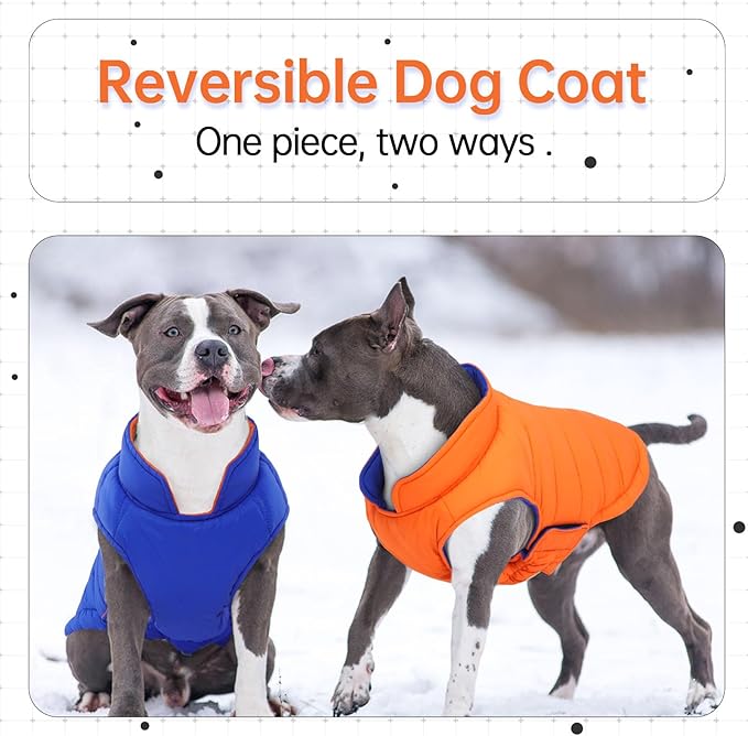 Lelepet Reversible Dog Coat Waterproof Dog Jacket Windproof Puffer Vest for Winter Warm Lightweight Coats for Small Dogs Adjustbale Hook & Loop Pet Apparel with Leash Hole, Chihuahua, Orange, XS
