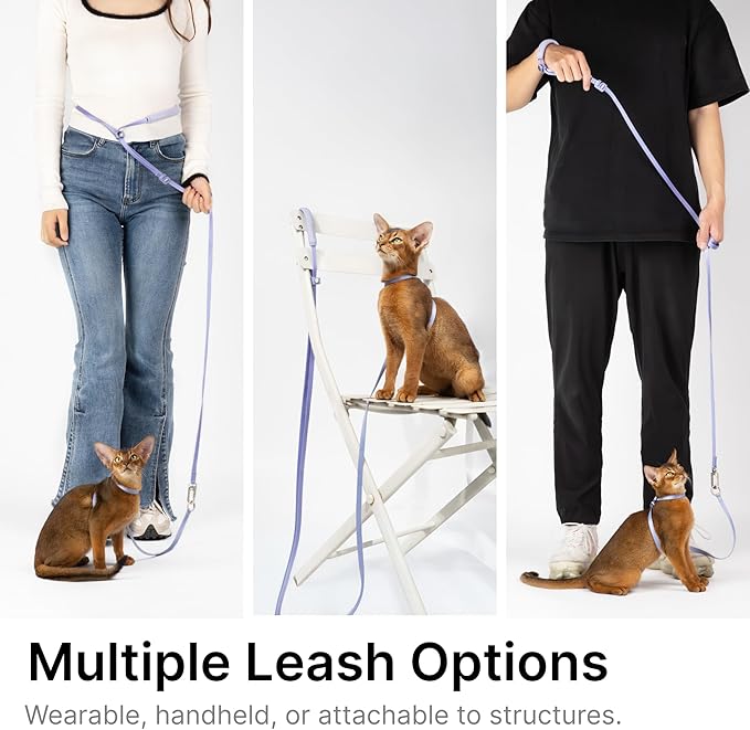 Cat Harness and Leash Set, Lightweight Escape Proof Cat Harness Leash with Padded Handle, Adjustable Cat Leash and Harness for Kitten Small Large Cats Walking Training (Linen, L)