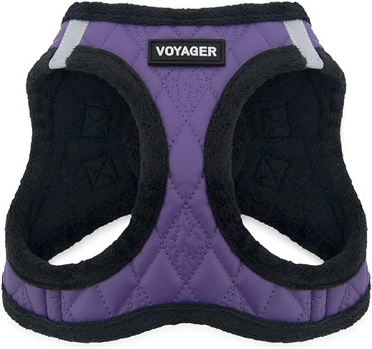 Best Pet Supplies - All Weather Mesh / Plush, Reflective, No Pull Harness for Small, Medium Dogs, Cats - Secure with Hook & Loop Fastener, Buckle, Double D-Rings - Purple Faux Leather, S