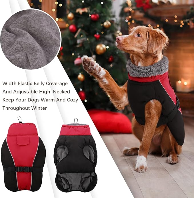 IDOMIK Dog Winter Coat, Reflective Waterproof Dog Jacket for Cold Weather, Warm Pet Coats for Small Medium Large Dogs, High Collar Doggy Fleece Snow Jacket, Winter Vest with Adjustable Buckle,XXL
